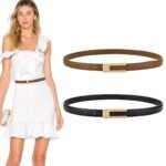 PALAY® Waist Belt for Women Jeans, 2pcs Black & Brown Belts for Women Dresses, PU Leather Skinny Fashion Ladies Belt for Woman Dresses Blouse Blazer