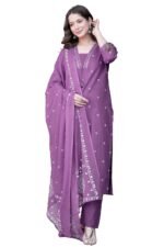 PARTHVI Women's Pure Cotton Printed Straight Kurta Set with Palazzo Pants & Dupatta- Ethnic Wear, Red