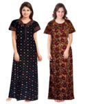 PNAEONG Women's Cotton Printed Nighty Night Gown Maxi Free Size (Pack of 2)