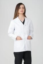 PRAGATI TRENDS Women’s Lab Coat Full Sleeves – Polycotton Blend, Button Closure, Long Sleeve, White – Medical, Doctor, Dentist, Hospital Use