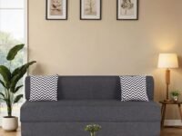 Peachtree Zoe Sofa Cum Bed - 3 Years Warranty | Jute Fabric Sofa, Sofa Bed 6 X 6 Feet, Bed Cum Sofa, Foldable Sofa Cum Bed for Living Room (Dark Grey)