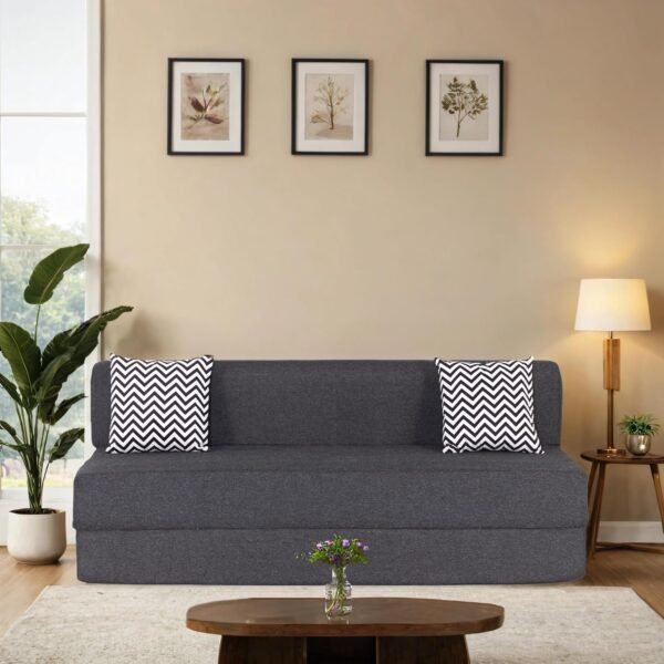 Peachtree Zoe Sofa Cum Bed - 3 Years Warranty | Jute Fabric Sofa, Sofa Bed 6 X 6 Feet, Bed Cum Sofa, Foldable Sofa Cum Bed for Living Room (Dark Grey)