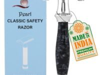 Pearl Shaving Double Edge Safety Razor (SS-95 Marble Black) | Proudly Made In India | Brass Metal With Premium Chrome Plating | Classic And Traditional Razor | Butterfly | 10 Platinum Coated Double Edge Blade Refills Valentine Gift Option