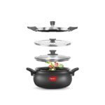 Pigeon By Stovekraft All in One Super Cooker Aluminium with Outer Lid Induction and Gas Stove Compatible 5 Litre Capacity for Healthy Cooking (Black)