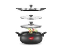 Pigeon By Stovekraft All in One Super Cooker Aluminium with Outer Lid Induction and Gas Stove Compatible 5 Litre Capacity for Healthy Cooking (Black)