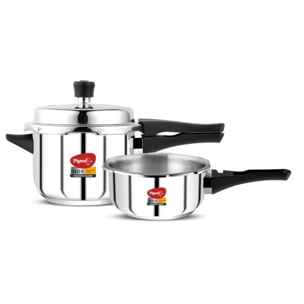 Pigeon by Stovekraft Stainless Steel Pressure Cooker Combo with Induction Base, Outer Lid 2 Liter and 3 Liter - 12710 (Silver)