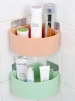 Plastic Inter Design Bathroom Kitchen Organize Shelf Rack Shower Corner Caddy Basket with Wall Mounted Suction Cup (Multi Color) (1Pcs, Bathroom Triangle Shelves (19.7 x 19 x 6.9 cm))