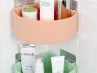 Plastic Inter Design Bathroom Kitchen Organize Shelf Rack Shower Corner Caddy Basket with Wall Mounted Suction Cup (Multi Color) (1Pcs, Bathroom Triangle Shelves (19.7 x 19 x 6.9 cm))