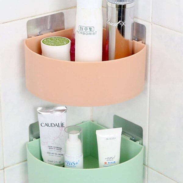Plastic Inter Design Bathroom Kitchen Organize Shelf Rack Shower Corner Caddy Basket with Wall Mounted Suction Cup (Multi Color) (1Pcs, Bathroom Triangle Shelves (19.7 x 19 x 6.9 cm))