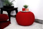 Pouf for Living Room Sitting Round Ottoman Bean Filled Stool for Foot Rest Home Furniture Rope Twisted Red Bean Bag - (Pack of 1)