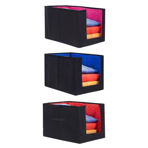 PrettyKrafts Combo of 3 Non Woven Shirt Stacker/Cloth Organizer for Storage/Closet & Wardrobe Organizer for Storage/Foldable Shirt Organizer Cloth Storage Box (Multicolor, 26x40x26 cm)