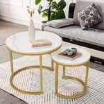 Priti-Modern Nesting Coffee Table Set of 2 for Living Room Balcony Office, Round Wood Accent Side Coffee Tables with Sturdy Metal Frame and Marble Finish top..