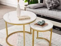Priti-Modern Nesting Coffee Table Set of 2 for Living Room Balcony Office, Round Wood Accent Side Coffee Tables with Sturdy Metal Frame and Marble Finish top..