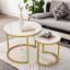 Priti-Modern Nesting Coffee Table Set of 2 for Living Room Balcony Office, Round Wood Accent Side Coffee Tables with Sturdy Metal Frame and Marble Finish top..