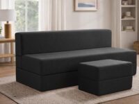 Rosebell Foldable Sofa-Cum-Bed with Ottoman | 3-in-1 Convertible Sofa, Lounger & Bed-6x6 Feet Four Seater- Perfect for Home & Office -Black