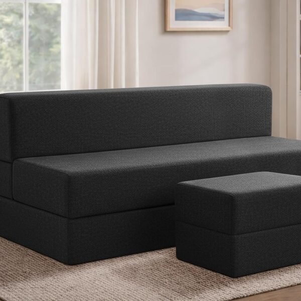 Rosebell Foldable Sofa-Cum-Bed with Ottoman | 3-in-1 Convertible Sofa, Lounger & Bed-6x6 Feet Four Seater- Perfect for Home & Office -Black