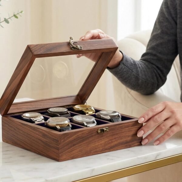 Royal Craft Expertise Handmade Superior Indian Rosewood Watch Display Box Case for Men|Organizer Box for 6 Watches|Elegantly Handcrafted Pillows- Velvet Lining