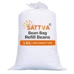 SATTVA Bean Bag Refill Pack 1 KG for Bean Bag, Sofa, Pouffes | High Density Beans Fillers for Bean Bags | (White) (Sold only for Bean Bag Refilling Purposes, not to be Used Loose in Any Other Form)