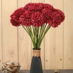 SATYAM KRAFT 5 Pcs Artificial Chrysanthemum Hydrangea Ball Flower Sticks for Christmas Decorations, Home, Bedroom, Balcony, Living Room, Wedding Setup (Fabric, Without Vase) (Red, 5 Pcs)