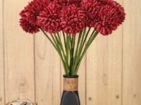 SATYAM KRAFT 5 Pcs Artificial Chrysanthemum Hydrangea Ball Flower Sticks for Christmas Decorations, Home, Bedroom, Balcony, Living Room, Wedding Setup (Fabric, Without Vase) (Red, 5 Pcs)