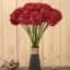 SATYAM KRAFT 5 Pcs Artificial Chrysanthemum Hydrangea Ball Flower Sticks for Christmas Decorations, Home, Bedroom, Balcony, Living Room, Wedding Setup (Fabric, Without Vase) (Red, 5 Pcs)