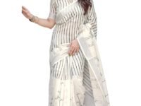 SIRIL Women's Cotton Linen Printed Saree with Unstitched Blouse Piece