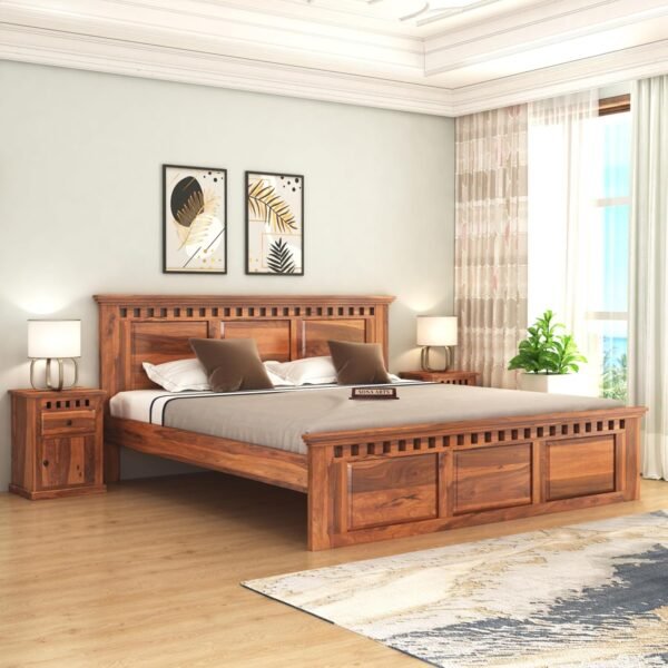 SONA ART & CRAFTS Kuber Solid Sheesham Wood Bed Queen Size Without Storage (78x60) Double Bed Queen Size Cot for Bedroom (Natural Finish)