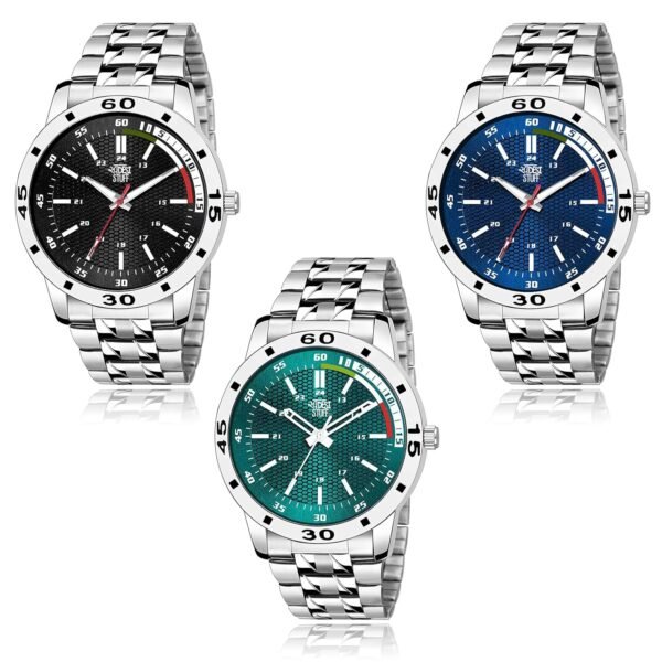 SWADESI STUFF Stainless Steel Pack of 3 Multicolor Dial Analogue Watch for Men and Boys, Silver Band