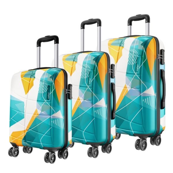 Safari Luma Neo 8 Wheels Set of 3 (Cabin + Medium + Large) Trolley Bags, Hard Case Printed Polycarbonate, 360 Degree Wheeling Luggage, Suitcase for Travel, Trolley Bags for Travel, Multicolour
