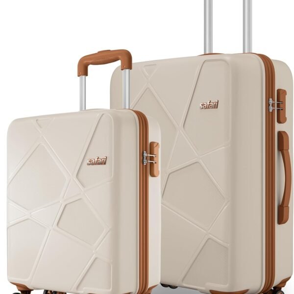 Safari Pentagon Pro 8 Wheels Trolley Bags, Luxury Beige, Set of 2 ( 55 cm/65 cm ), Safari Pentagon Pro Set of 2, Check-in Trolley Bag Polypropylene 8 Wheels Luxury Beige