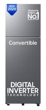 Samsung 256 L, 3 Star, Convertible, Digital Inverter Frost Free Double Door Refrigerator (RT40H30U3THL, Silver, Refined Inox, 2026 Model)