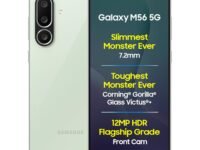 Samsung Galaxy M56 5G Mobile (Light Green,8GB RAM,128GB Storage)| Segment Slimmest | Gorilla Glass Victus+| 10 Bit HDR Video| 50MP Camera| AI | Vapour Cooling Chamber| Lag-free Gaming| Without Charger