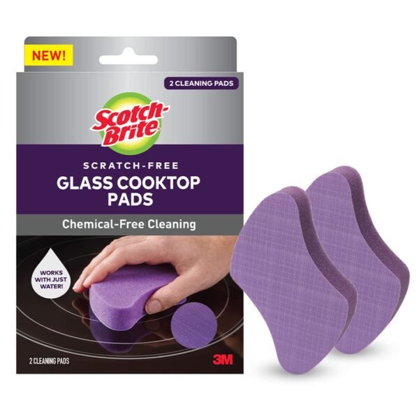 Scotch-Brite Chemical Free Non-Scratch Glass cooktop/Stove Cleaner Pads for Kitchen and Glass Utensils/appliances, Burnt Surfaces Cleaning (2 Pads), Purple, (GCTCP2)