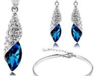 Shining Diva Fashion Valentine Gift for Girlfriend Wife Italian Designer Platinum Plated Stylish Crystal Jewellery Set for Women (Blue)