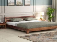 Solid Sheesham Wood Low Height King Size Bed Without Storage | Wooden Double Bed | Low Floor/Lying/Rise/Level/Profile Cot Bed for Bedroom Furniture | Rosewood, Honey Finish