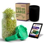 Sprouts Maker Glass Jar – 950ml Large Sprouts Maker Jar for Home Use | BPA-Free Sprouting Jar with Drain Lid Handle | Reusable Glass Sprout Maker Jar for All Seeds and Beans