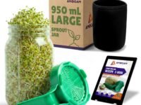 Sprouts Maker Glass Jar – 950ml Large Sprouts Maker Jar for Home Use | BPA-Free Sprouting Jar with Drain Lid Handle | Reusable Glass Sprout Maker Jar for All Seeds and Beans