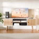 Spyder Craft Cozy Castle Wooden TV Stand for 50 inch TV, Modern Rustic Entertainment Center with Large Storage, Media Console Tables for Living Room Bedroom and Office, Oak