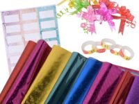 Suffix Retail ® - 25 PCS Gift Wrapping Sheets - Holographic Patterns - 40 Nametag Stickers, 30 Ribbons For Gift Packing & 2 Clear Tape | Gift Wrap Sheets - 45CM x 65CM (25)