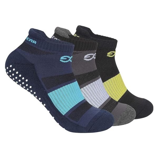 SuperGear 3 Pairs Yoga Sports Socks for Women - Non-Slip Anti Skid Grip, Cotton Cushioned Comfort, Ideal for Exercise, Gym, Walking - Pack of 3 Multicolor
