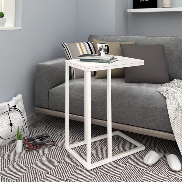 The 29520, C Shape Wooden Top Sofa Side End Laptop/Coffee/Snack Table (White, 48 L x 30 W x 62 cm H) Made in India!