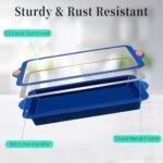 To encounter Silicone Baking Pans Set, 4 Pieces Nonstick Bakeware Set with Baking Pans, Baking Sheets, Cookie Sheets, Cake Pan with Metal Reinforced Frame More Strength, Dark Blue with Orange Grips