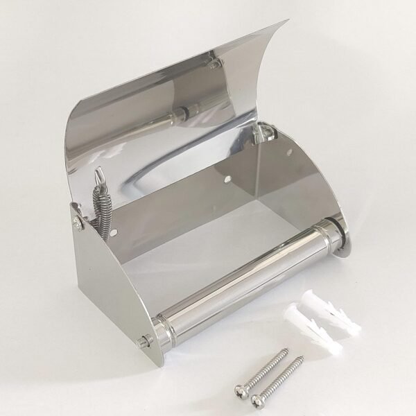 Toilet Paper Holder with Cover Lid, Stainless Steel Wall Mounted Tissue Roll Paper Dispenser Holder, Washroom Bathroom Toilet Paper Roll Holder Stand (Tissue Roll Holder | Steel | Silver