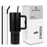Tumbler with lid and Straw 1200ML Cup Stainless Steel Vacuum Insulated Tumbler for Water, Iced Tea or Coffee 1.2L Office Gym Travelling (40-Oz-Leapard Black)