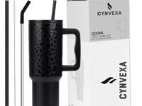 Tumbler with lid and Straw 1200ML Cup Stainless Steel Vacuum Insulated Tumbler for Water, Iced Tea or Coffee 1.2L Office Gym Travelling (40-Oz-Leapard Black)
