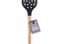 Urban Platter Silicone Kitchen Utensil Silicone Slotted Skimmer Strainer Spoon with Wooden Handle [Ideal for Straning Pasta, Easy to Clean, Perfect for Non-Stick Utensils, Heat-Resistant]