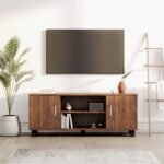 Wakefit TV Unit | 1 Year Warranty | TV Stand Table, TV Unit for Living Room, TV Cabinet, Cabinet Engineered Wood Cabinet with 2 Door & Open Shelf Storage Upto 42'' (Fortnite, Brown)