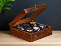 Watch Box Organizer for Men, Mens Watch Display Case - 6 Slot Wooden Watch Case, Vintage Brown, Rosewood Velvet Lining, Glass Top, Made for special events– Ideal gift for Him, Luxury home for watches.