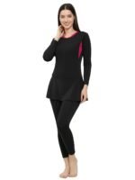 Women Color Block Full Coverage One Piece Swimsuit with Removable Chest Pads Front Zipper Frock Style Design Swimming Costume