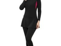 Women Color Block Full Coverage One Piece Swimsuit with Removable Chest Pads Front Zipper Frock Style Design Swimming Costume